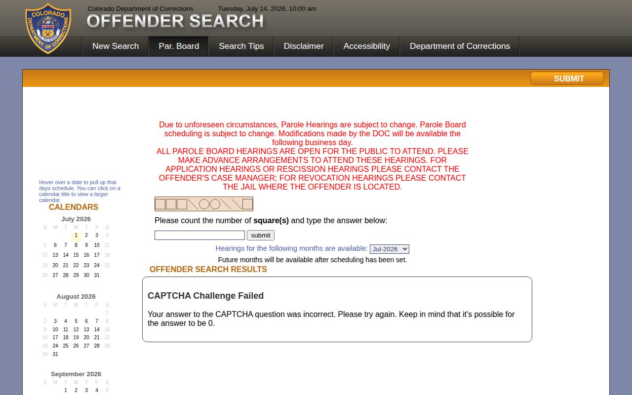 Conejos County parole and probation CDOC parole-board calendar