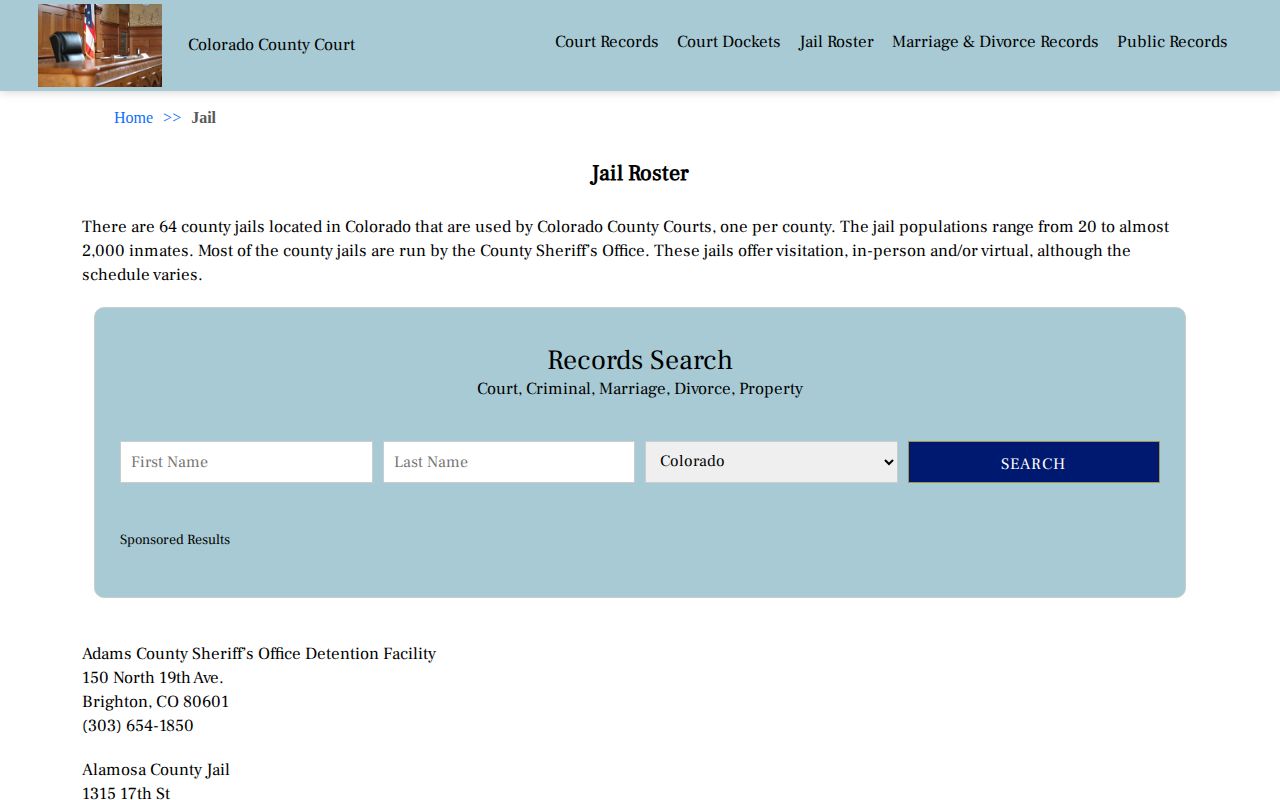 Conejos County Jail release records directory listing
